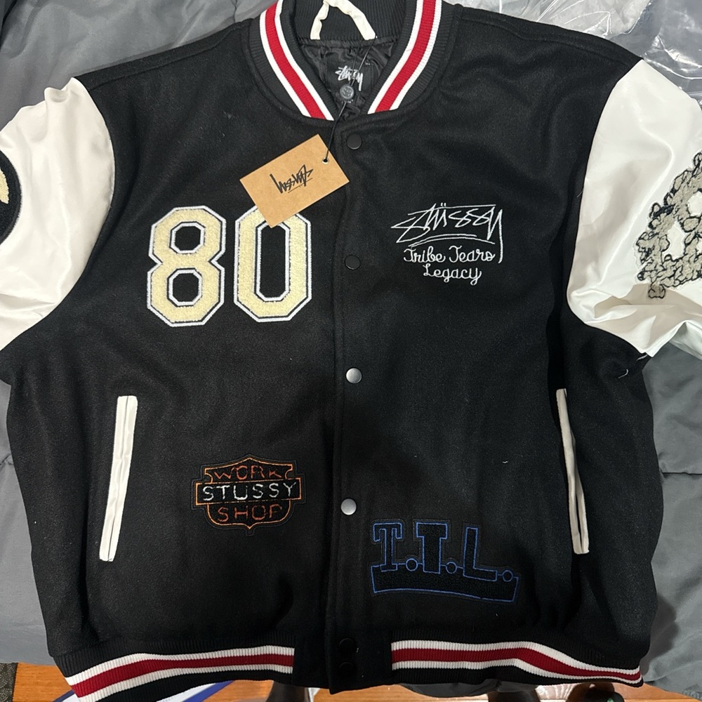 Stussy Black and White Varsity Jacket